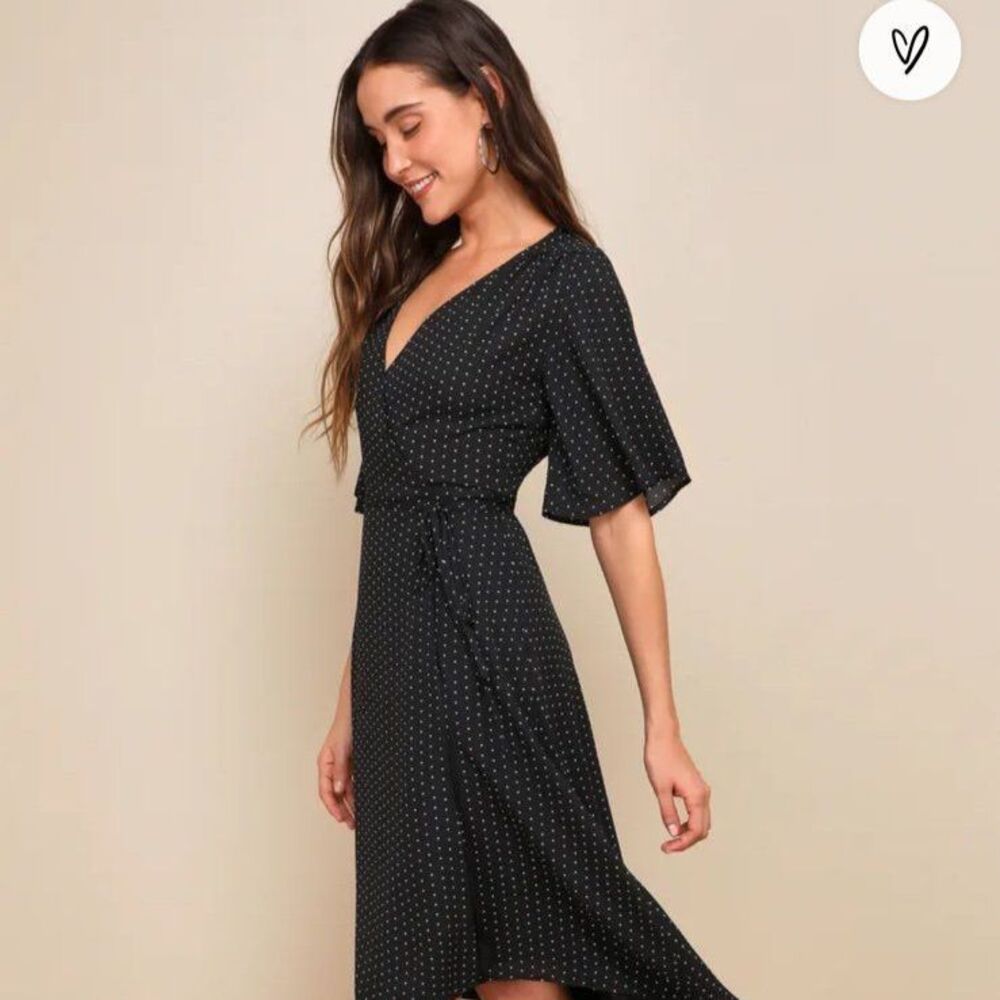 Lulu's size xl extra large Farah Black Print Midi Wrap Dress